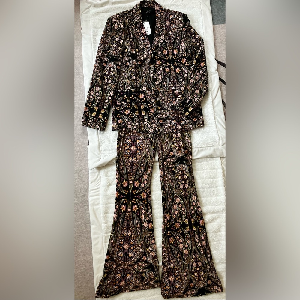Floral print blazer and bell bottom pants